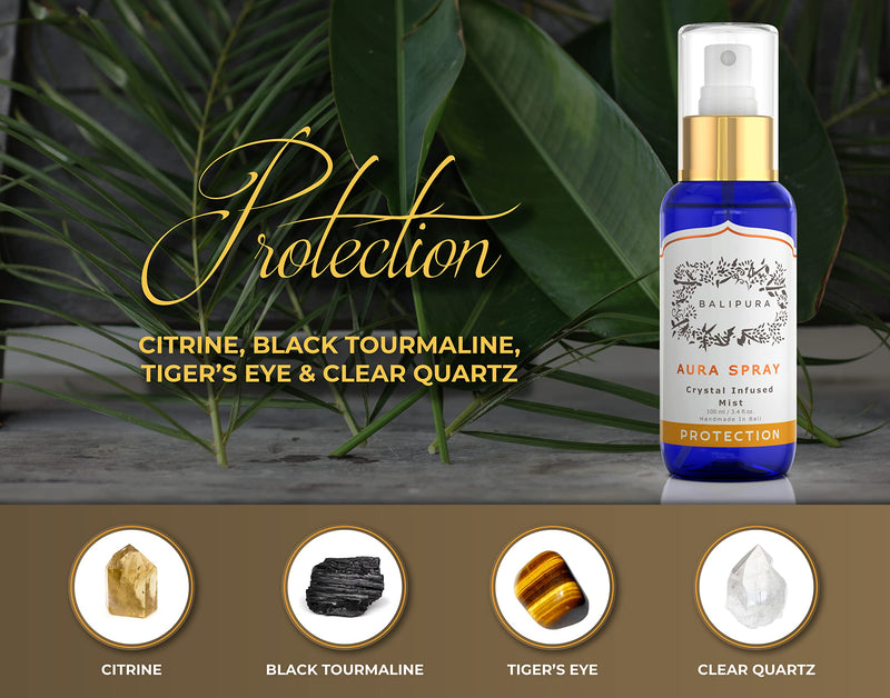 BALIPURA - Aura & Chakra Spray Gift for Women - Protection Spray Crystal Infused Mist with Black Tourmaline, Smoky Quartz and Citrine - Organic Essential Oil - Cleansing & Healing Energy - 3.4 fl.oz - BeesActive Australia