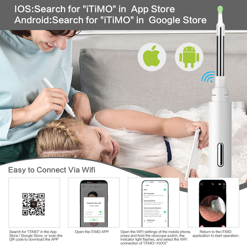 Denchy Ear Wax Removal Kit Camera, Ear Cleaner Otoscope, 3.9mm Inner Len 1080P FHD WiFi Wireless Ear Scope Endoscope with 6 LED Lights, Ear Cleaning, Earwax Remover Tool for Adults Kids Babys (WT) White - BeesActive Australia