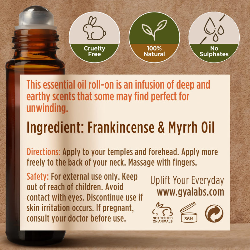 Gya Labs Frankincense & Myrrh Essential Oil Roll-On (10ml) - Deep, Earthy Scent Frankincense & Myrrh (Roll On) - BeesActive Australia