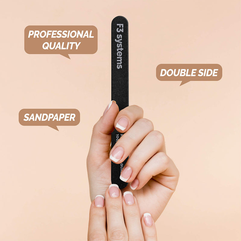 F3 Systems, Professional Nail Files, Black 10 PCS, Double Sided Emery Board 100/180 Grit, Manicure & Pedicure Tool for Home and Salon Use, - BeesActive Australia