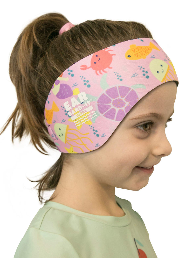 EAR BAND-IT Ultra Swimming Headband - Best Swimmer's Headband - Keep Water Out, Hold Earplugs in - Doctor Recommended - Secure Ear Plugs - Invented by ENT Physician Small (ages 3mo to 1yr) Sea Life - BeesActive Australia