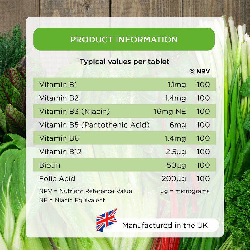 Healthspan Vitamin B Complex (6 Months' Supply) | High Levels of 8 B-Complex Vitamins | Heart Health, Mental Performance & Psychological Function | Combat Tiredness & Fatigue | Gelatin Free | Vegan 180 Count (Pack of 1) - BeesActive Australia