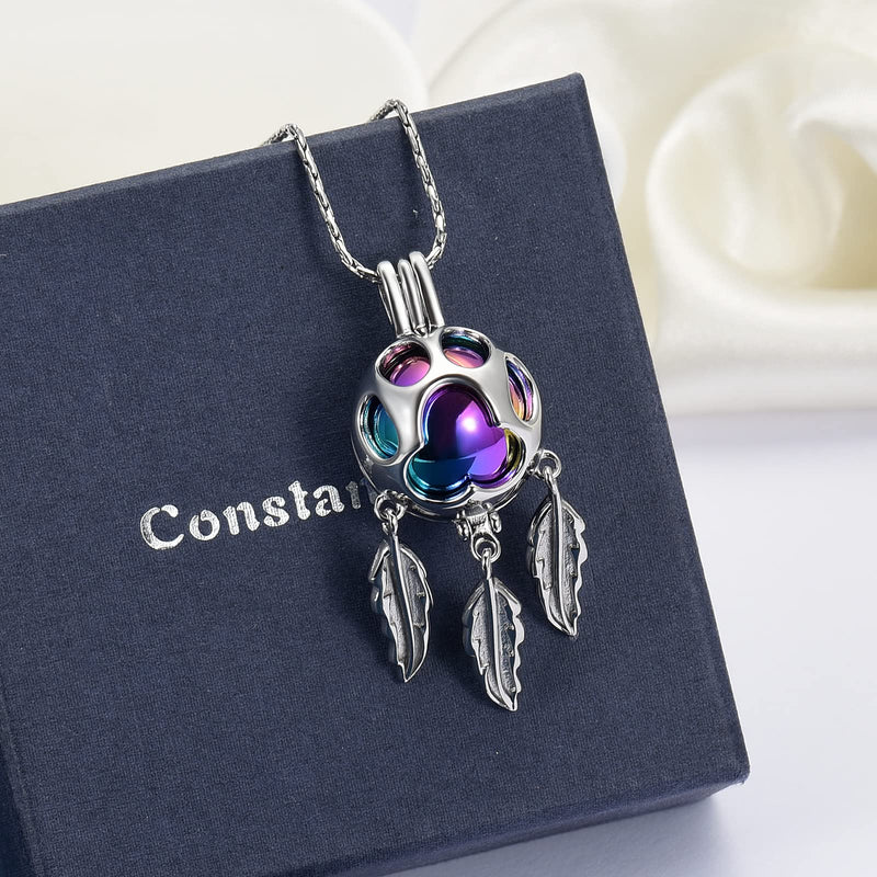 constantlife Dreamcatcher Urn Necklace for Ashes Pet Cremation Jewelry 316L Stainless Steel Hollow Paw Locket Memorial Pendant Dog Cat Keepsake Gift for Women Men Silver-Colorful - BeesActive Australia