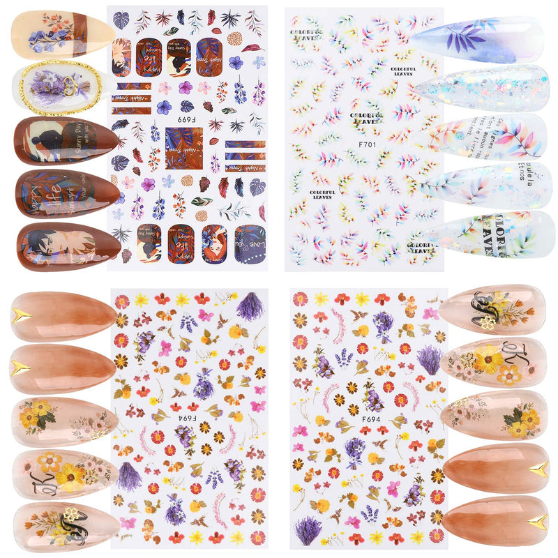5 Sheets Flower Nail Art Stickers for Women, Self adhesive DIY Flower Butterfly and Leaf Nail Decals Nail Art Supplies Accessories, Nail Art Stickers for Nails Design Manicure Tips Decorations - BeesActive Australia