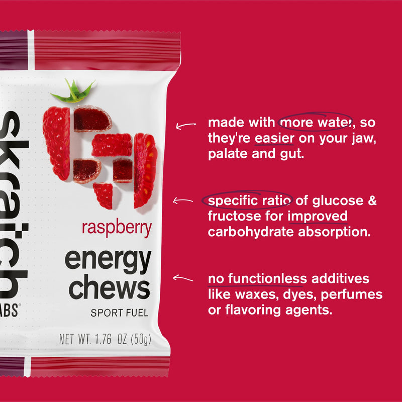 Skratch Labs Energy Chews | Energy Gummies for Running, Cycling, and Sports Preformance | Energy Gel Alternative | Raspberry (10 Pack) | Gluten Free, Vegan - BeesActive Australia