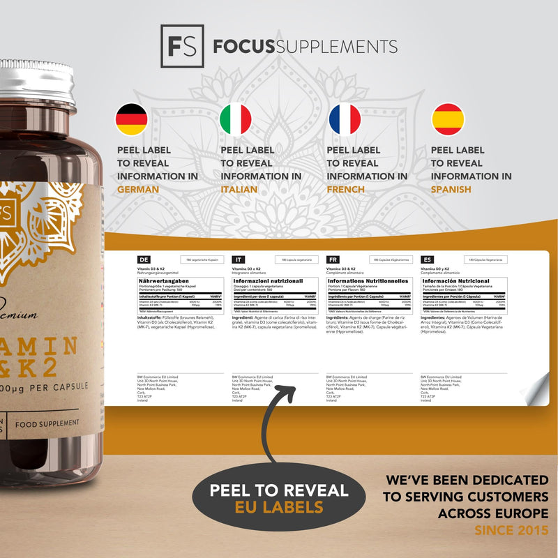 FS Vitamin D3 K2 Supplement | 180 High Strength D3 K2 Capsules - Vitamin D3 4000iu & Vitamin K2 100?g per Serving | The Sunshine Vitamin | Non-GMO, Gluten & Allergen Free | Manufactured in The UK - BeesActive Australia