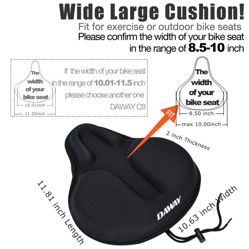 DAWAY Comfortable Exercise Bike Seat Cover - C6 Large Wide Foam & Gel Padded Bicycle Saddle Cushion for Women Men Everyone, Fits Spin, Stationary, Cruiser Bikes, Indoor Cycling, Soft Black, C6 - BeesActive Australia