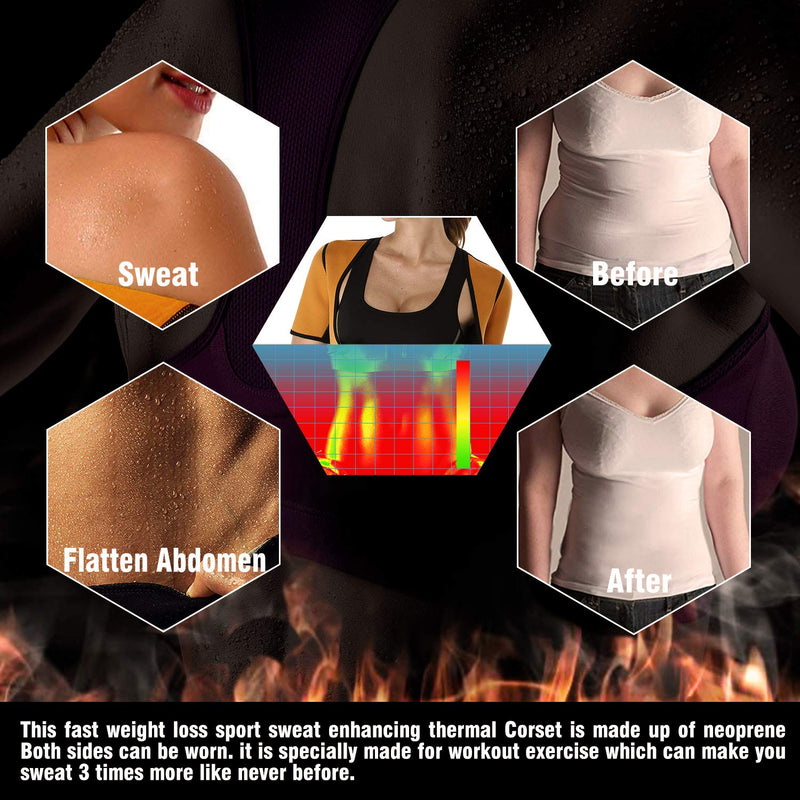 NonEcho Women Sauna Body Shaper Sweat Suit Sleeve Spa Cami Hot Neoprene Slimming Workout Vest Waist Trainer Top Black Medium - BeesActive Australia