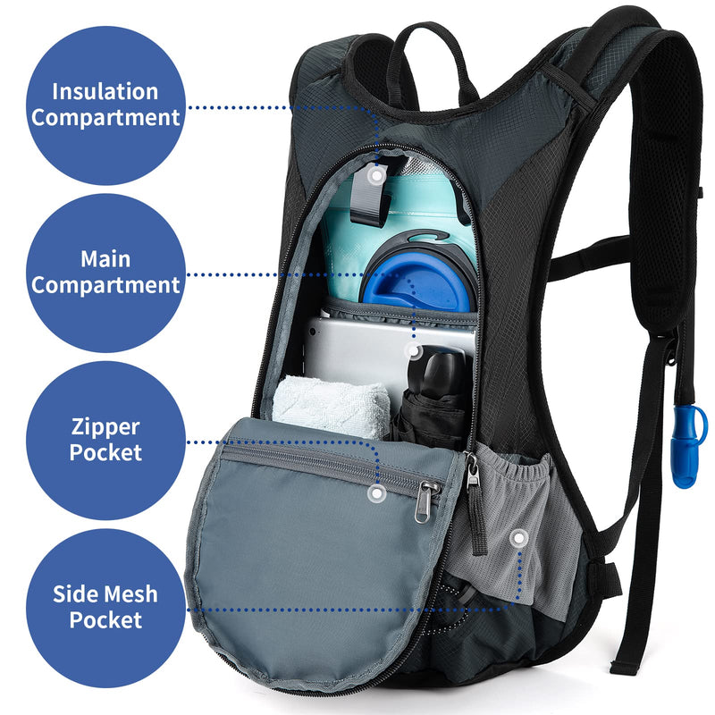 MIRACOL Hiking Hydration Backpack with 2L Leak Proof Water Bladder, Lightweight Insulated Water Pack for Men & Women, Compact & Comfortable Daypack for Running Hiking Cycling Climbing Camping Biking Dark Green - BeesActive Australia