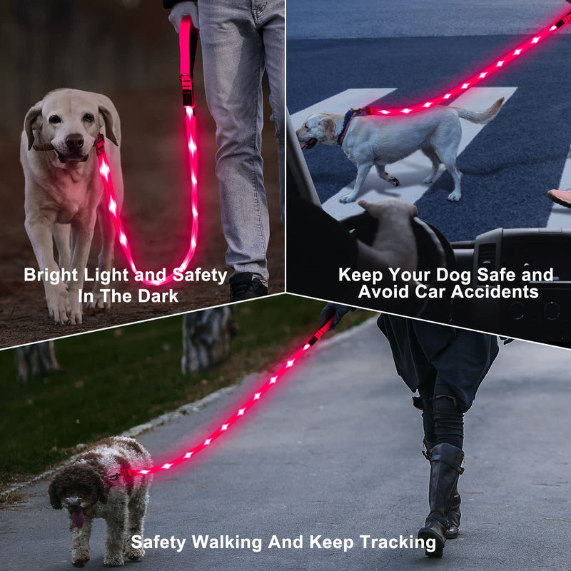 Blinlit Led Dog Leash, 4 Ft Light Up Dog Leash Rechargeable Waterproof, Nylon Reflective Leashes with Padded Handle for Night Walking, Safety Glow in The Dark Dog Leash for Large Medium Small Pets Pink - BeesActive Australia