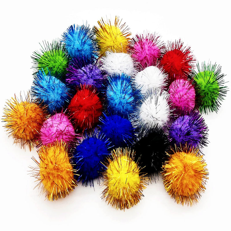 60 Pcs Sparkle Balls, 1.8 Inch Tinsel Glitter Pom Pom Balls Cat's Favorite Toys, Random Color - BeesActive Australia