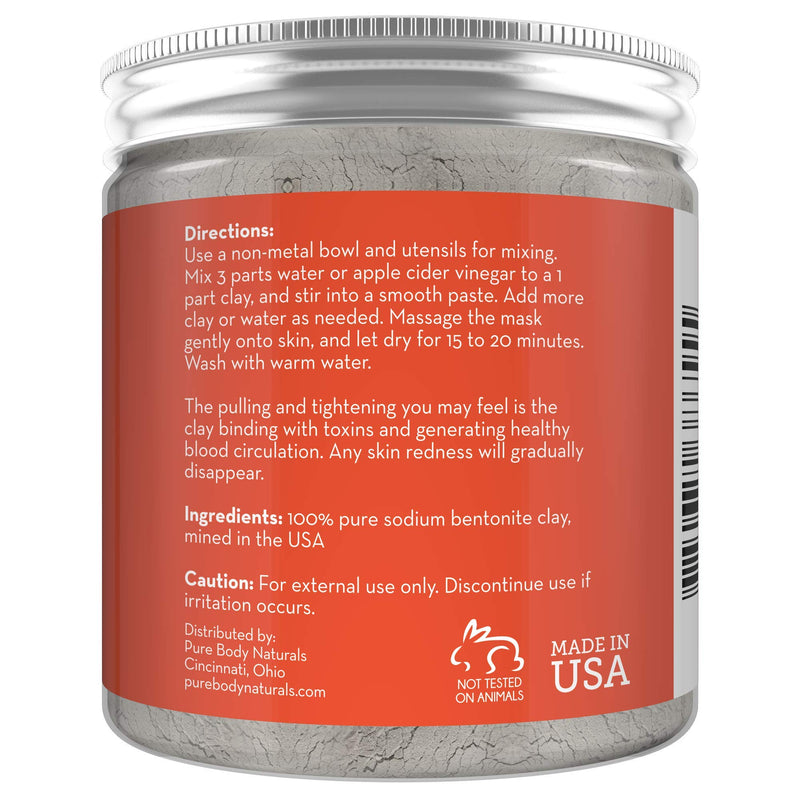 Pure Bentonite Powder for DIY Detox Bath & Facial Mask, Pure Indian Healing Clay for Burns, Mastitis, Inflamed or Chapped Skin (8.0 oz) - Pure Body Naturals - BeesActive Australia