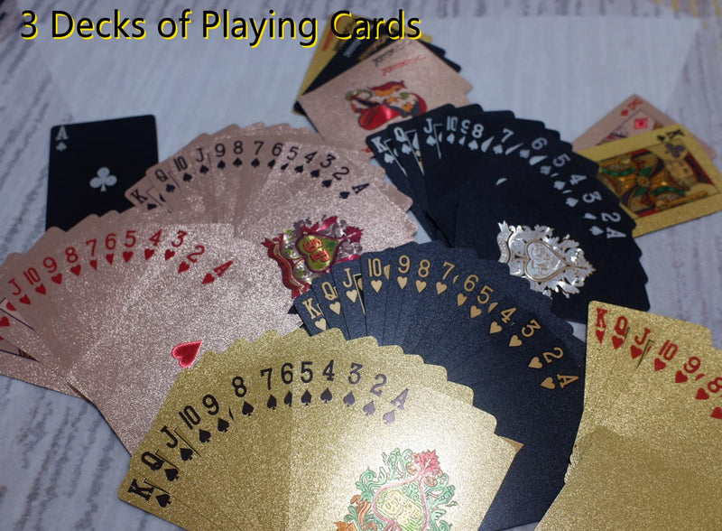3 Decks Waterproof Playing Cards Plastic Deck of Playing Poker Cards Cool Black Rose Gold Playing Cards Themed Standard Playing Cards Waterproof Poker Cards Game Luxury Unique Playing Cards for Adults 3 Decks Playing Cards - BeesActive Australia