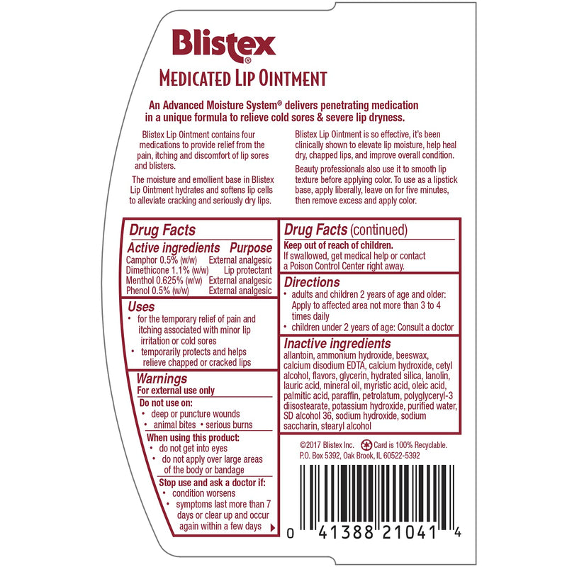 Blistex Medicated Lip Ointment, 0.35 oz. tube, Pack of 12 (20980) - BeesActive Australia