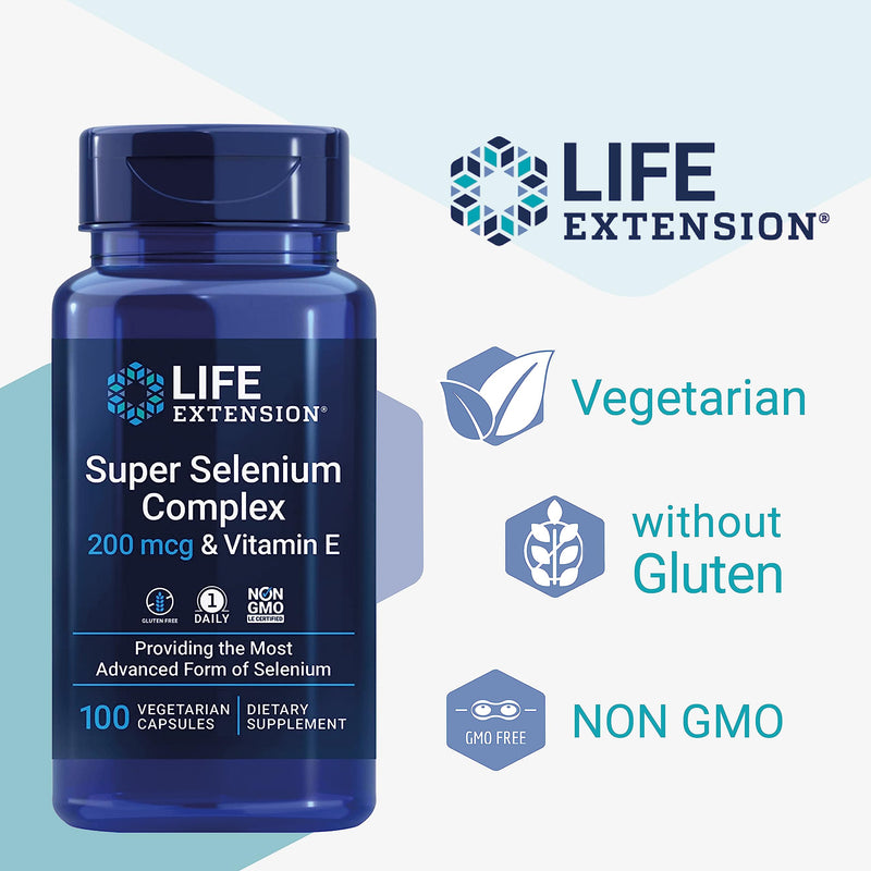 Life Extension, Selenium Complex & Vitamin E, 100 Vegan Capsules, Laboratory-Tested, Gluten-Free, Vegetarian, SOYA-Free, Non-GMO - BeesActive Australia