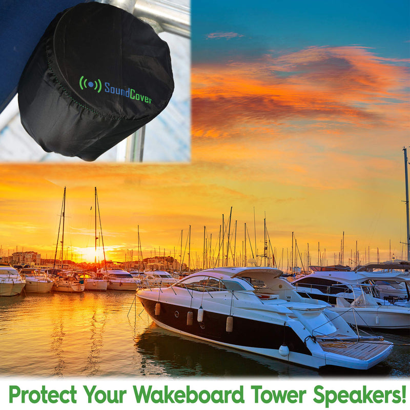 [AUSTRALIA] - Large 8" Marine Boat Protective Speaker Covers for Large Round Marine Boat ATV Wakeboard Tower Pod Speakers – Bags fit Boss Audio, MCM Custom Audio, Rockville Marine Speakers - Sold in Pairs 