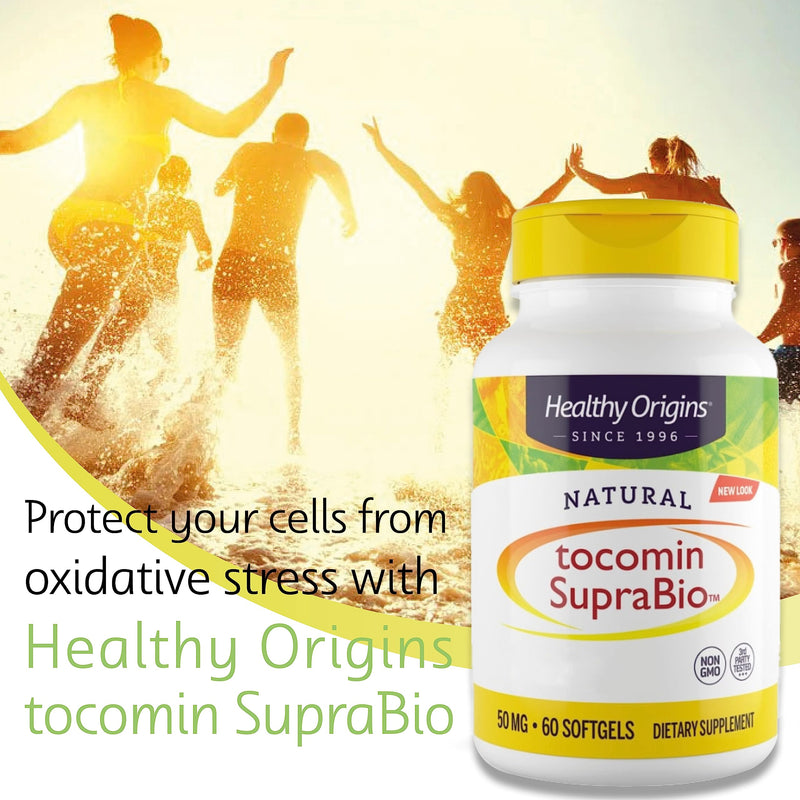 Healthy Origins, Natural Tocomin SupraBio, 50mg, 60 Softgels, Laboratory Tested, Vitamin E, Gluten Free, SOYA Free, Non-GMO - BeesActive Australia