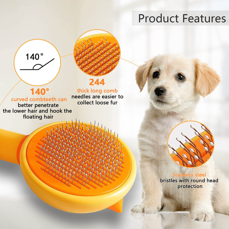 Cat Brush for Shedding,Cat Grooming Brushes for Dogs and Cats,Self-Cleaning Slicker Brush for Long or Short Hair,Pet Hair Brush Cat Comb for Removing Tangled and Loose Hair,Pet Massage-Self Cleaning(Chick) - BeesActive Australia