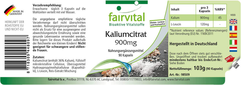 Potassium Citrate 900mg - Vegan - HIGH Dosage - 90 Capsules - 300mg Potassium per Capsule - BeesActive Australia
