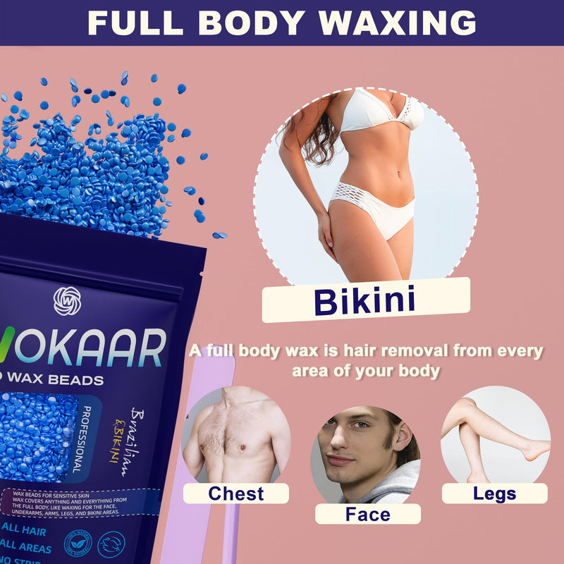 Wokaar NEW 1.2lb Hard Wax Beads Bag- Removes Hair Easily- Chamomile Hypoallergenic Wax Beans for Sensitive Skin- Peel-Off Wax- No Strips Needed blue - BeesActive Australia