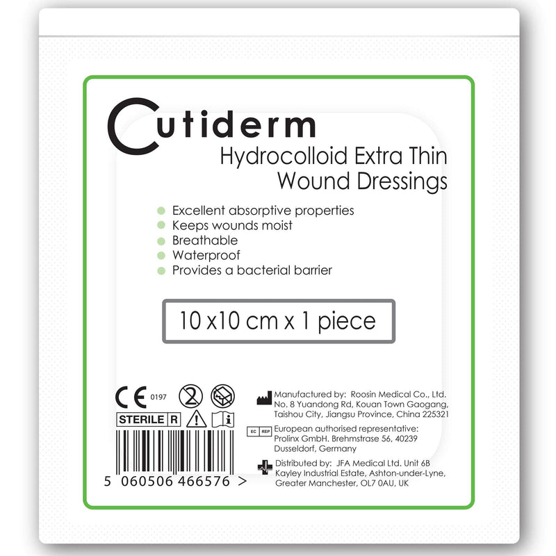 Pack of 10 Cutiderm Sterile Hydrocolloid Extra Thin Adhesive Wound Dressing 10cm x 10cm - for Cuts, Grazes, Superficial and Partial Thickness Burns, Pressure sores, and Venous Leg ulcers 10cm x 10cm (Pack of 10) - BeesActive Australia