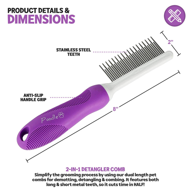 Poodle Pet Bundle - Detangling Pet Comb Dog Cat Grooming Comb + Dematting Fur Rake Comb Brush Tool with Safety Blades for Matted or Knotted Undercoat Hair - BeesActive Australia