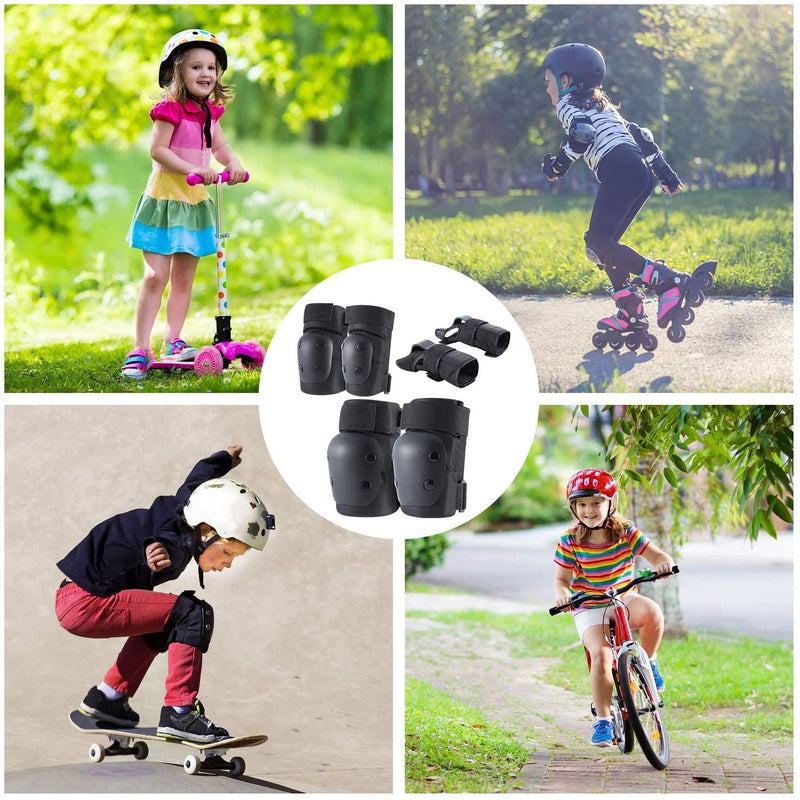 Kids/Adult Knee Pads Elbow Pads Wrist Guards 6 in 1 Protective Gear Set for Skateboarding Skating Biking Roller Skate Cycling BMX Bike Scooter Riding Sports (Small) Small (26-66lbs? Black - BeesActive Australia