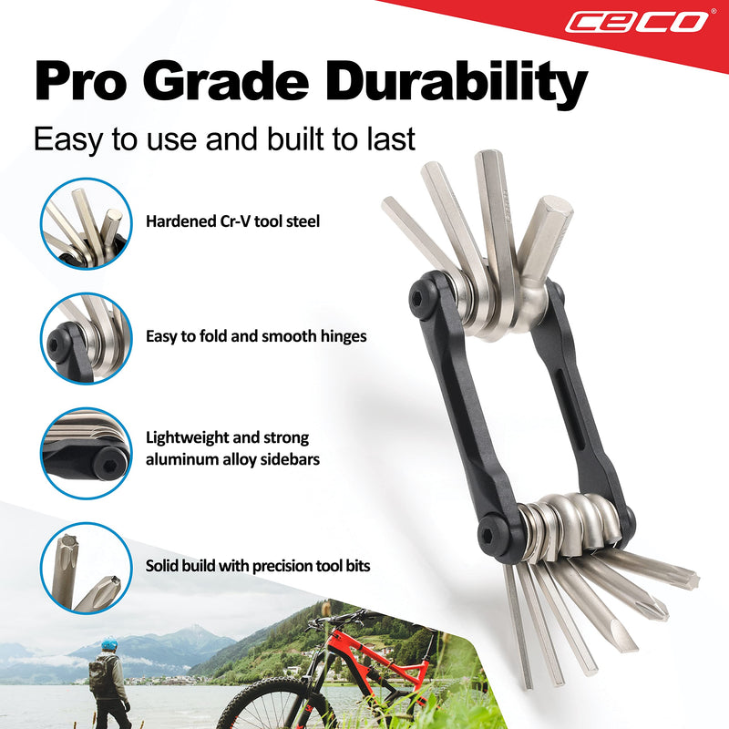 CECO-USA 10 Function Bike Tool – Bicycle Multi Tool – Heavy Duty, Compact Pocket Sized, Lightweight – High Strength CR-V 6150 Tool Steel – Easy To Carry - BeesActive Australia