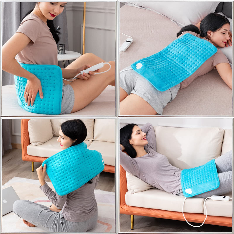 Electric Heat Pad - Heating Pads for Back Pain Relief, Auto Shut Off Heated Pad, Machine Washable 30x60 cm, Sky Blue - BeesActive Australia