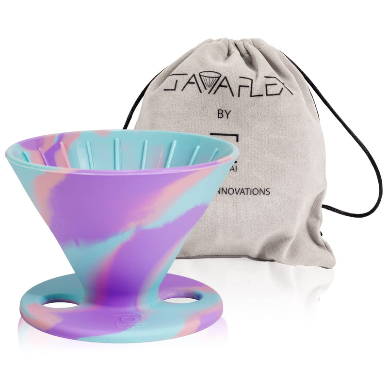 Qullai The Original JavaFlex Premium Foldable Silicone Pour Over Coffee Maker and Storage Pouch. Uses #2 V60 Cone Coffee Filters Pastel Swirl - BeesActive Australia