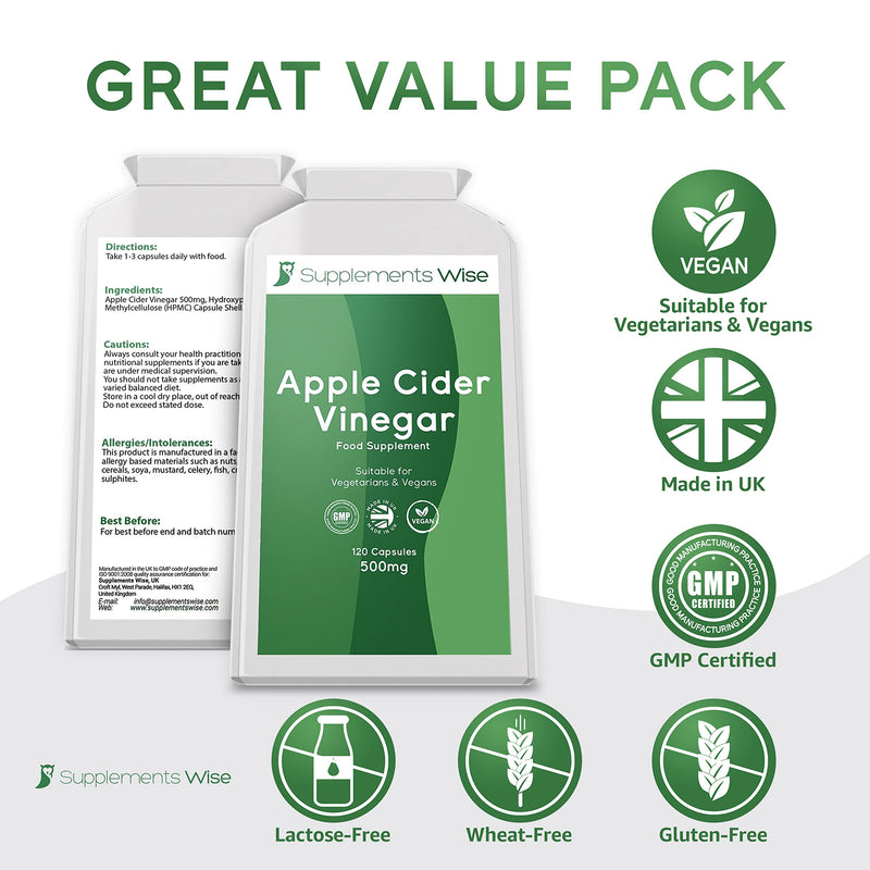 Apple Cider Vinegar Capsules - 120 x 500mg - High Strength ACV - Candida, Thrush and Yeast Infection Treatment - Water Retention Tablets - 1000mg Apple Cider Vinegar Tablets Daily - BeesActive Australia