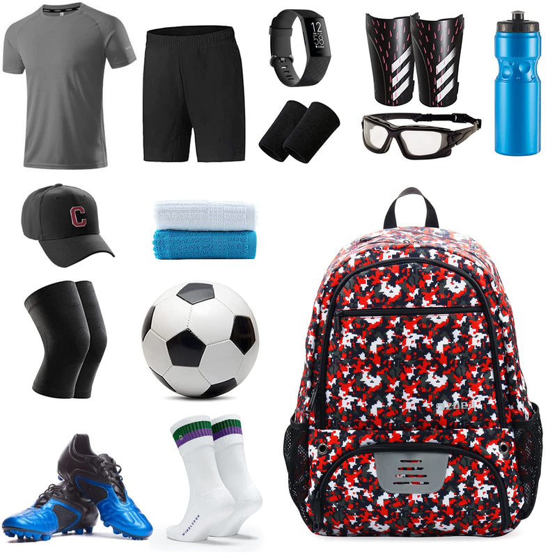 ZOEA Soccer Bag - Backpack for Soccer, Basketball & Football & Volleyball with Shoe & Ball Compartment for Youth and Adults Camouflage Red - BeesActive Australia