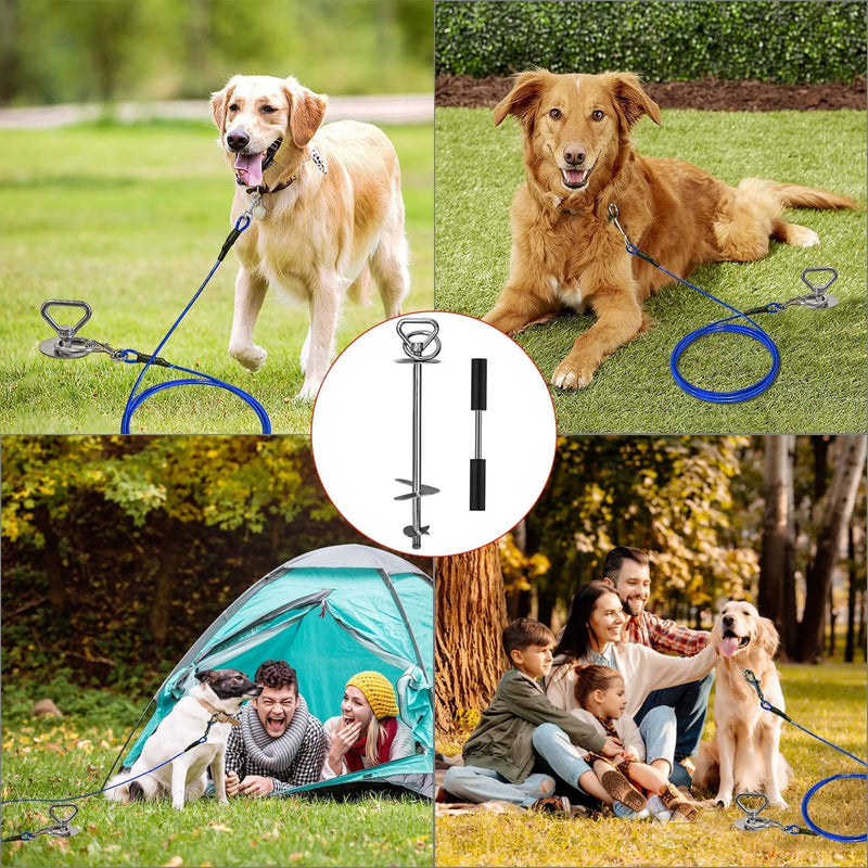 Dog Tie Out Stake-Heavy Duty Quality Dog Stakes,Dog Stake Accommodates 2 Large Dogs,Dog Run Allows Dogs Up to 200lbs to Be Free and Safe On/Camping/Beach/Yard（with Brushe/Stainless Steel Carabiner） - BeesActive Australia