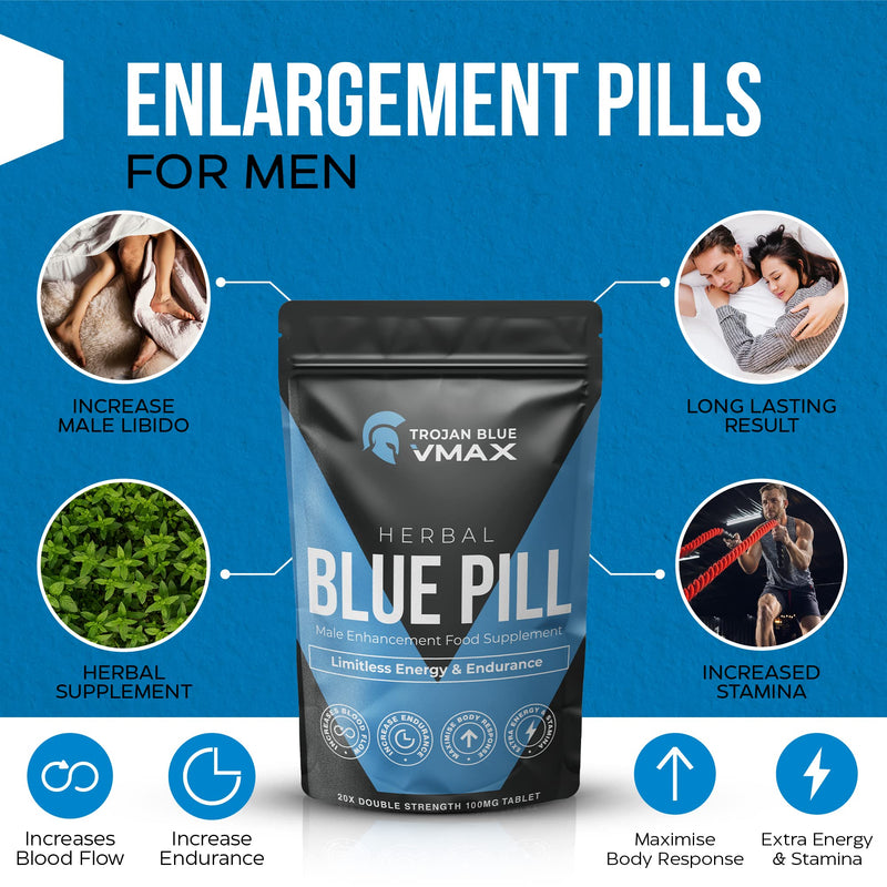 20x Trojan Blue Vmax | Herbal Supplement Blue Pills for Men | High Strength Performance Powerful Fast Acting Long Lasting Results | Enhancing Male Stamina & Endurance Booster Tablets - BeesActive Australia