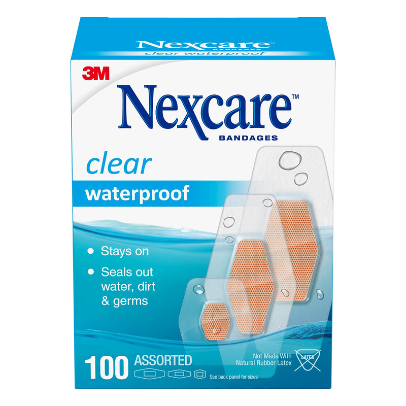 Nexcare Waterproof Bandages, Stays on in the Pool, Holds for 12 Hours, Clear Bandages for Fingers and Elbows - 100 Pack Waterproof Bandages - BeesActive Australia