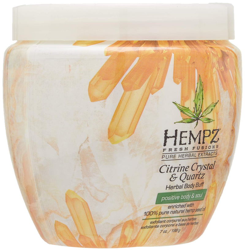 Hempz Herbal Body Buff, Fresh Fusions Citrine Crystal & Quartz, 7 oz. - Natural Body Scrub with 100% Pure Hemp Seed Oil, Shea Butter - Moisturizing, Exfoliating Scrubs for Women - Body Care Products Grapefruit, lemon, mandarin and orange - BeesActive Australia