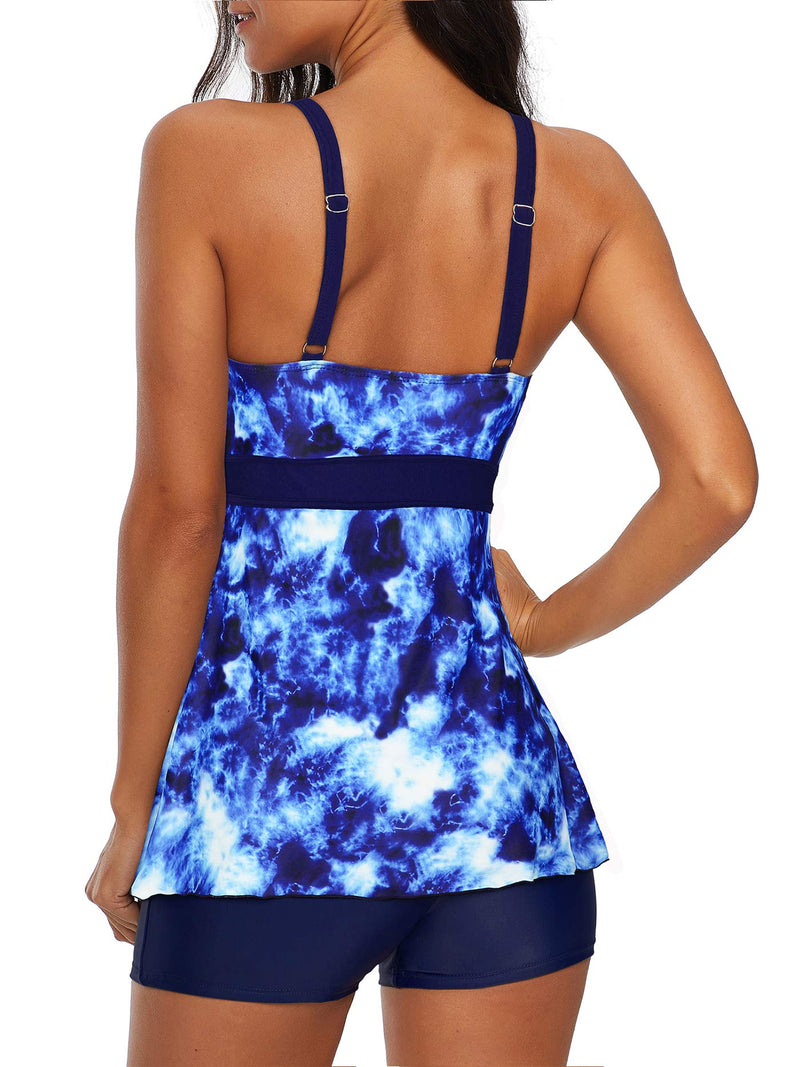 American Trends Two Piece Swimsuits for Women Tummy Control Tankini Top with Boyshorts Plus Size Sporty Summer Bathing Suit 16-18 A Blue - BeesActive Australia
