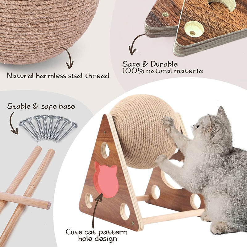 Cat Scratcher Toy,Natural Sisal Rope Cat Scratching Ball Scratcher Toy with Ball for Cats& Kittens&Dogs&Puppy, Interactive Solid Wood Scratcher Pet Toy Medium - BeesActive Australia