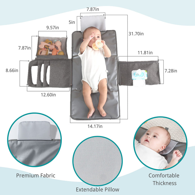 JanYoo Baby Portable Changing Pad with Wipes Pocket for Diaper Bag Wipeable Waterproof Newborn Travel Mat Shower Gifts Grey - BeesActive Australia