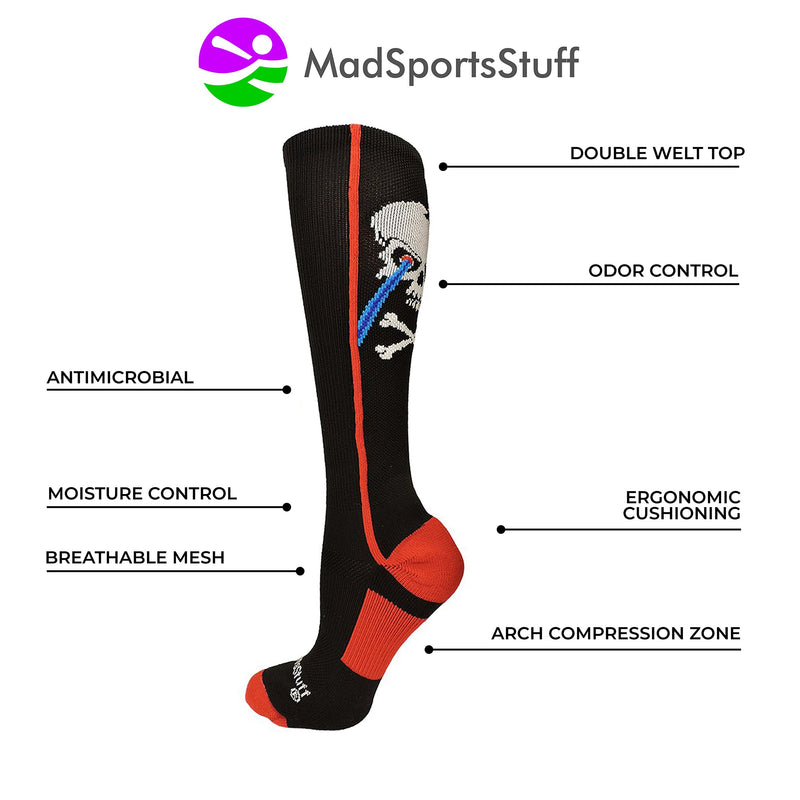 [AUSTRALIA] - MadSportsStuff Crazy Socks with Laser Skull and Crossbones Over The Calf Socks Black/Red Medium 
