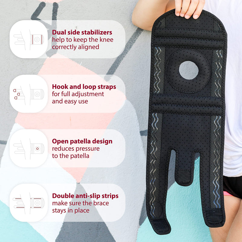 KARM Kids Knee Support Brace - Childs Knee Support for Children - Girls & Boys | Osgood Schlatter Knee Support Kids | Arthritis Pain & Knee Conditions & Sports | Adjustable Compression (Black) One Size Black - BeesActive Australia
