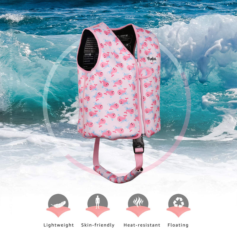 Boglia Kids Swim Vest, Floaties for Toddlers, Kid swimjacket Floation Swimsuit Swimwear with Adjustable Safety Strap for Unisex Children S(Age Recommend 1-3 Years) Whale Pink - BeesActive Australia