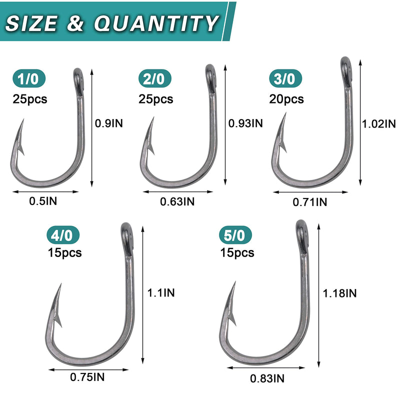 Live Bait Circle Hooks Saltwater,100pcs Catfish Bait Fishing Hook Set 2X Strong Stainless Steel Inline Sharp Point Saltwater Fishing Hook 100pcs (1/0-5/0) - BeesActive Australia