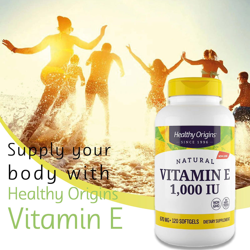 Healthy Origins, Natural Vitamin E, 1,000IU, 120 Softgels, Lab Tested, Gluten Free, Non-GMO - BeesActive Australia