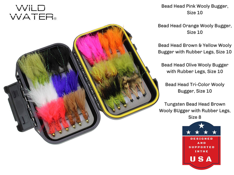 Wild Water Fly Fishing 36 Wooly Bugger Flies Assortment with Small Fly Box for Bass, Trout, Pike - BeesActive Australia
