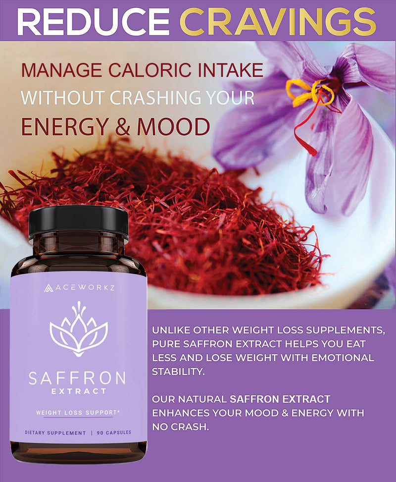 ACEWORKZ 100% Pure Saffron Extract - Appetite Suppressant for Weight Loss - Metabolism Booster - Diet Pills for Women & Men (90 Capsules) - BeesActive Australia