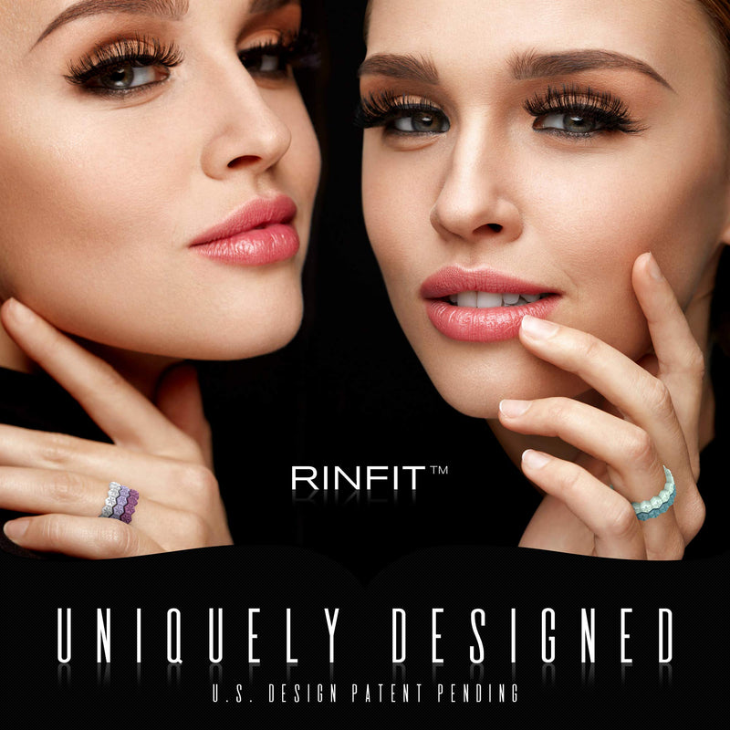 Rinfit Designed Silicone Wedding Ring for Women Set of Thin & Stackable Rings. 3 Rings Pack. Comfortable, Soft Rubber Wedding Bands. Size 4 Black, Ocean - BeesActive Australia