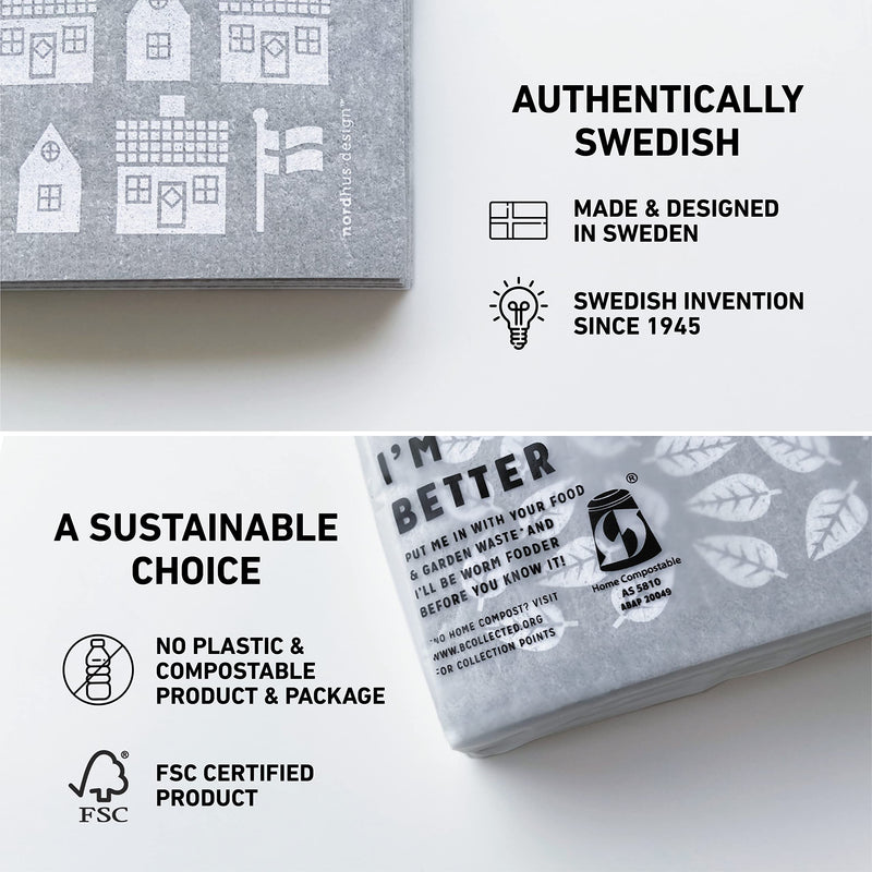 Nordhus Design Swedish Dishcloths 10 Pack – Wash Cloths and Reuse to Replace Paper Towels, Sponges and Dish Rags - Eco Friendly, Biodegradable, Absorbent and Fast Drying Dish Towels for Kitchen Nordic Forest - BeesActive Australia