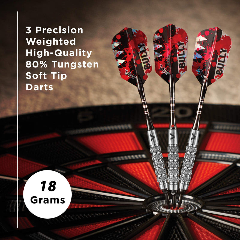 [AUSTRALIA] - Viper Bully 80% Tungsten Soft Tip Darts with Storage/Travel Case, 18 Grams Medium Knurling 