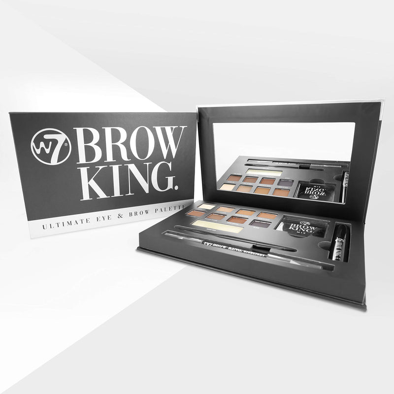 W7 | The Brow King Ultimate Eye and Brow Kit | Groom, Shape and Define | Essentials: Mixing Tray, Wax, Gel, Highlight And Application Brush | Eyeshadow and Eyebrow Colors: Browns, Blacks, Naturals - BeesActive Australia